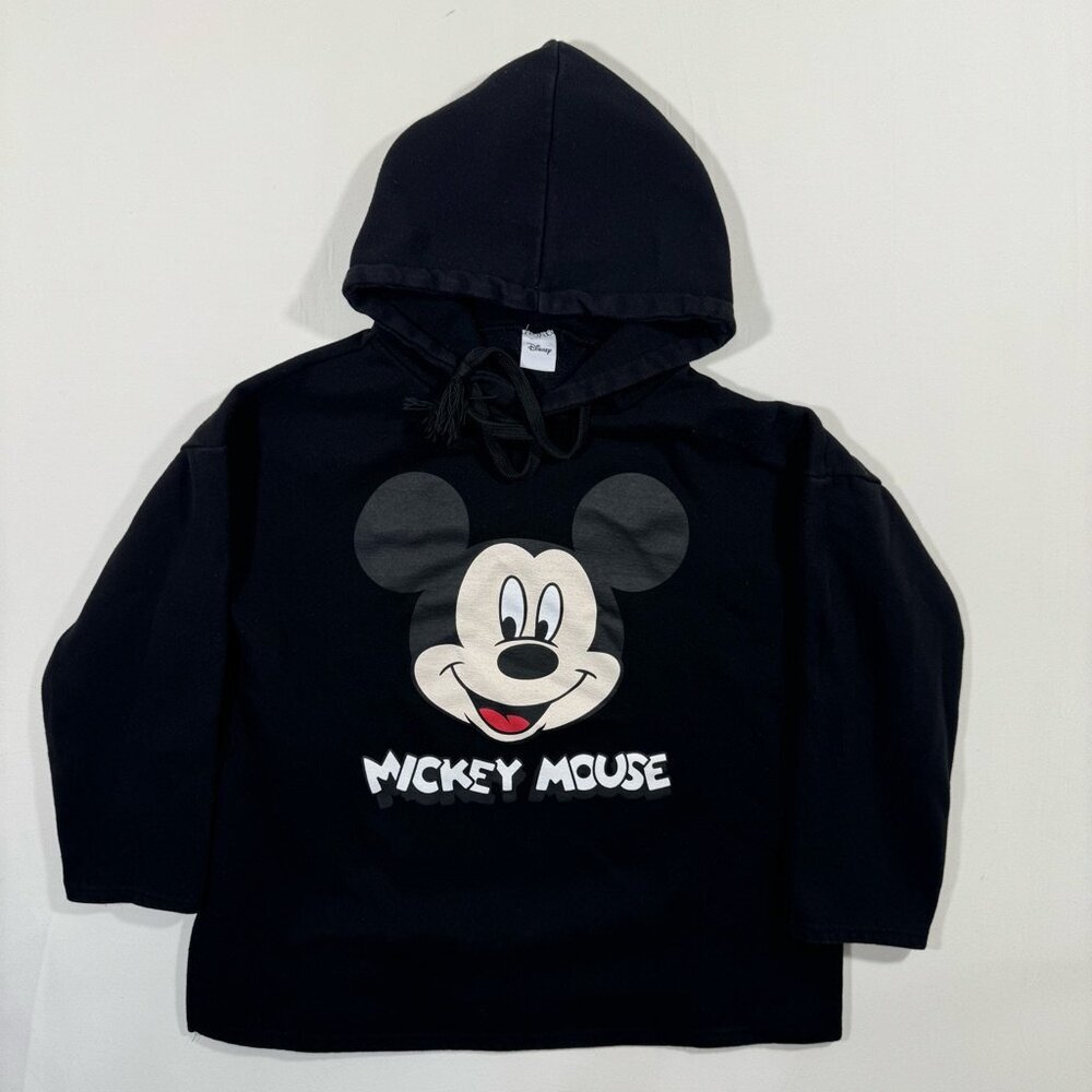 Disney Mickey Mouse Hoodie Black Oversized S Made in Korea Pullover Sweatshirt